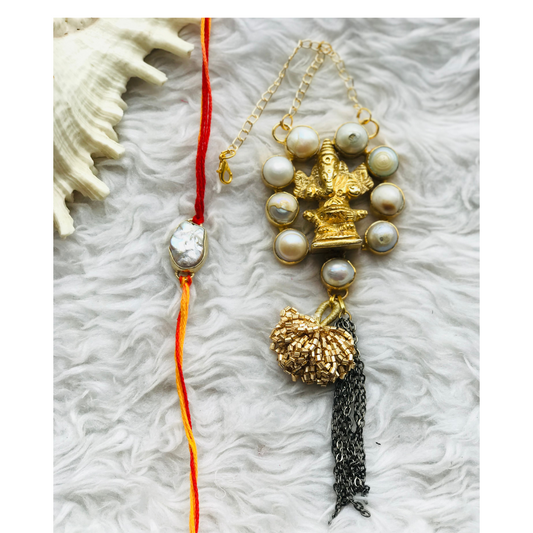 Ganesha Pendant with Pearls Couple Rakhi