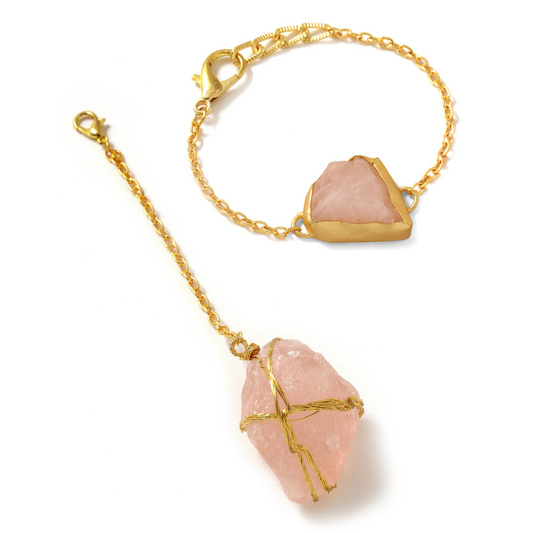 Rose Quartz Rough Stone Bracelet Couple Rakhi