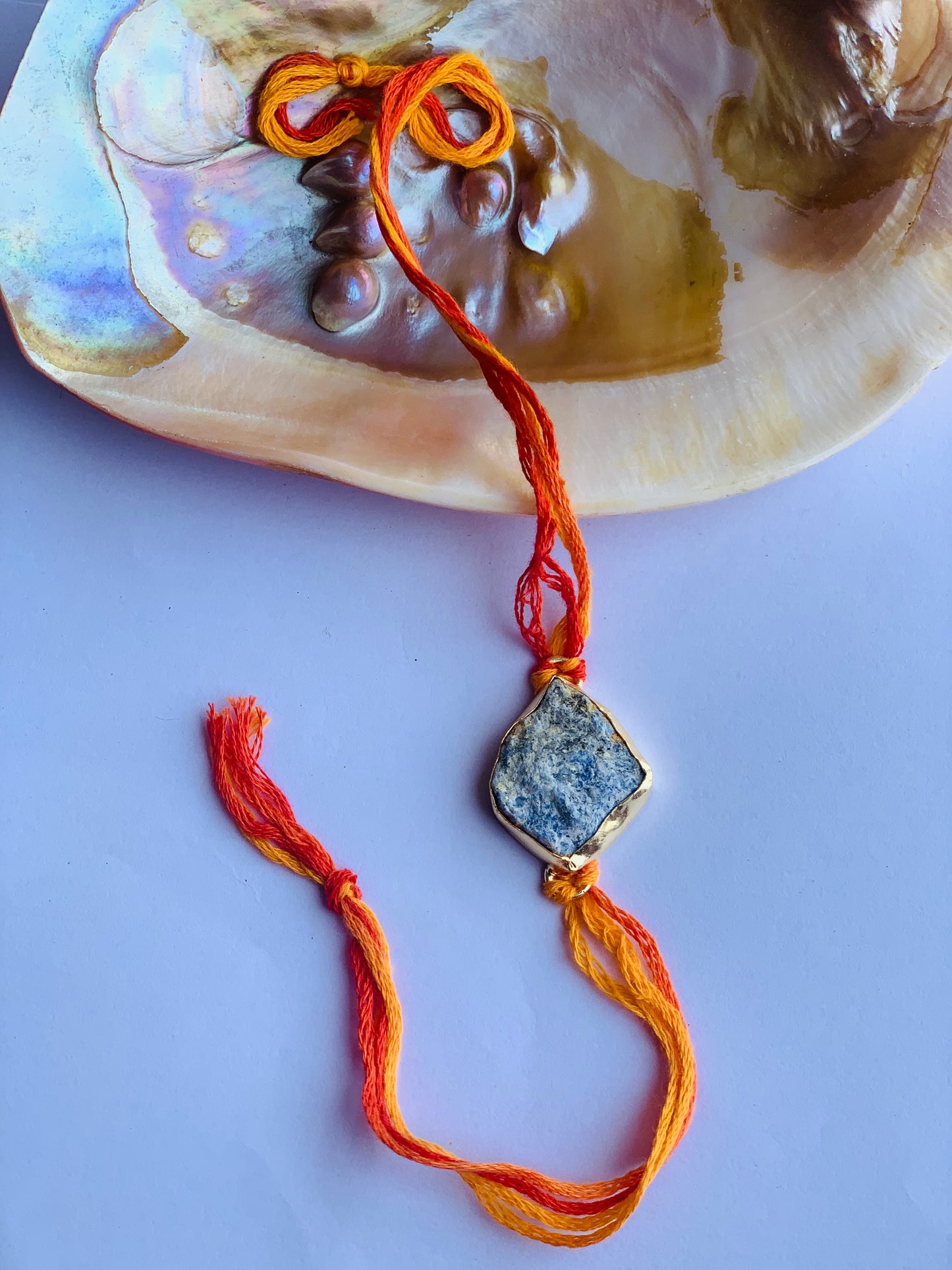 Lapis raw stone in brass metal 18k gold plated