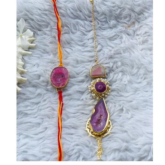 Purple Agate Pendant Couple Rakhi