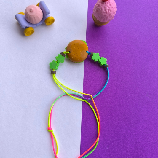 BURGER ERASER WITH  COLOUR BEADS & THREAD