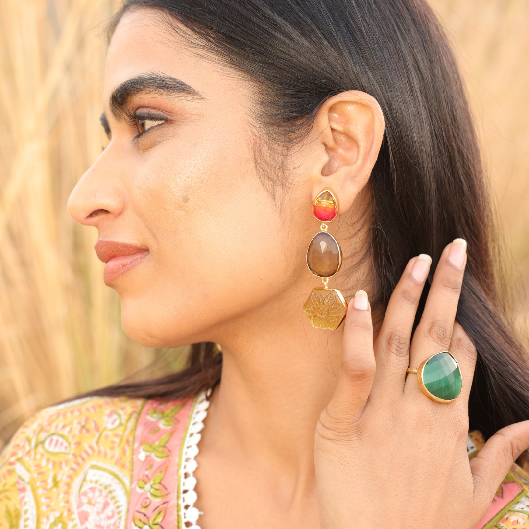 Rainbow Studs with Flower Drops Earrings