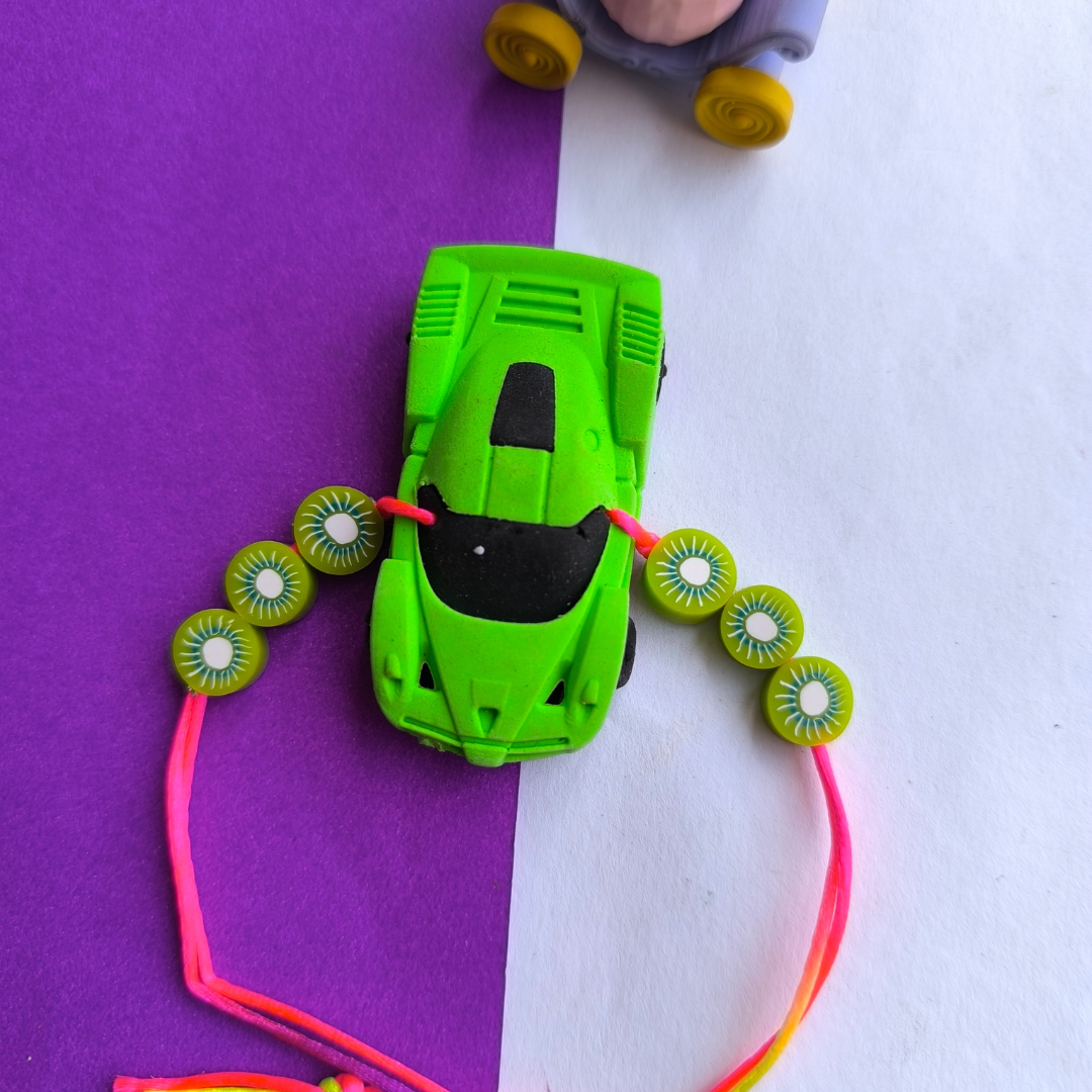 CAR ERASER WITH  COLOUR BEADS & THREAD