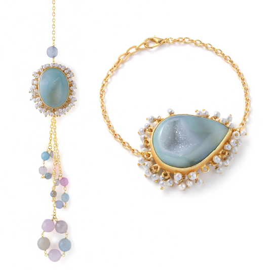 Sugar Druzy Pearl Studded Couple Rakhi