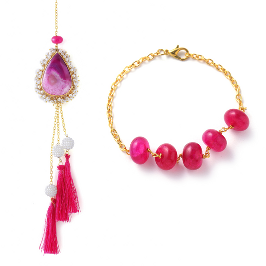 Coloured Druzy and Ruby Bracelet Couple Rakhi
