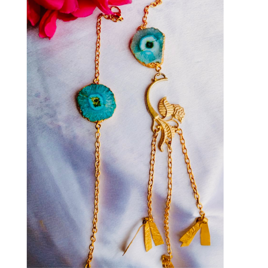 Blue Agate Bracelet with Leaves Hanging