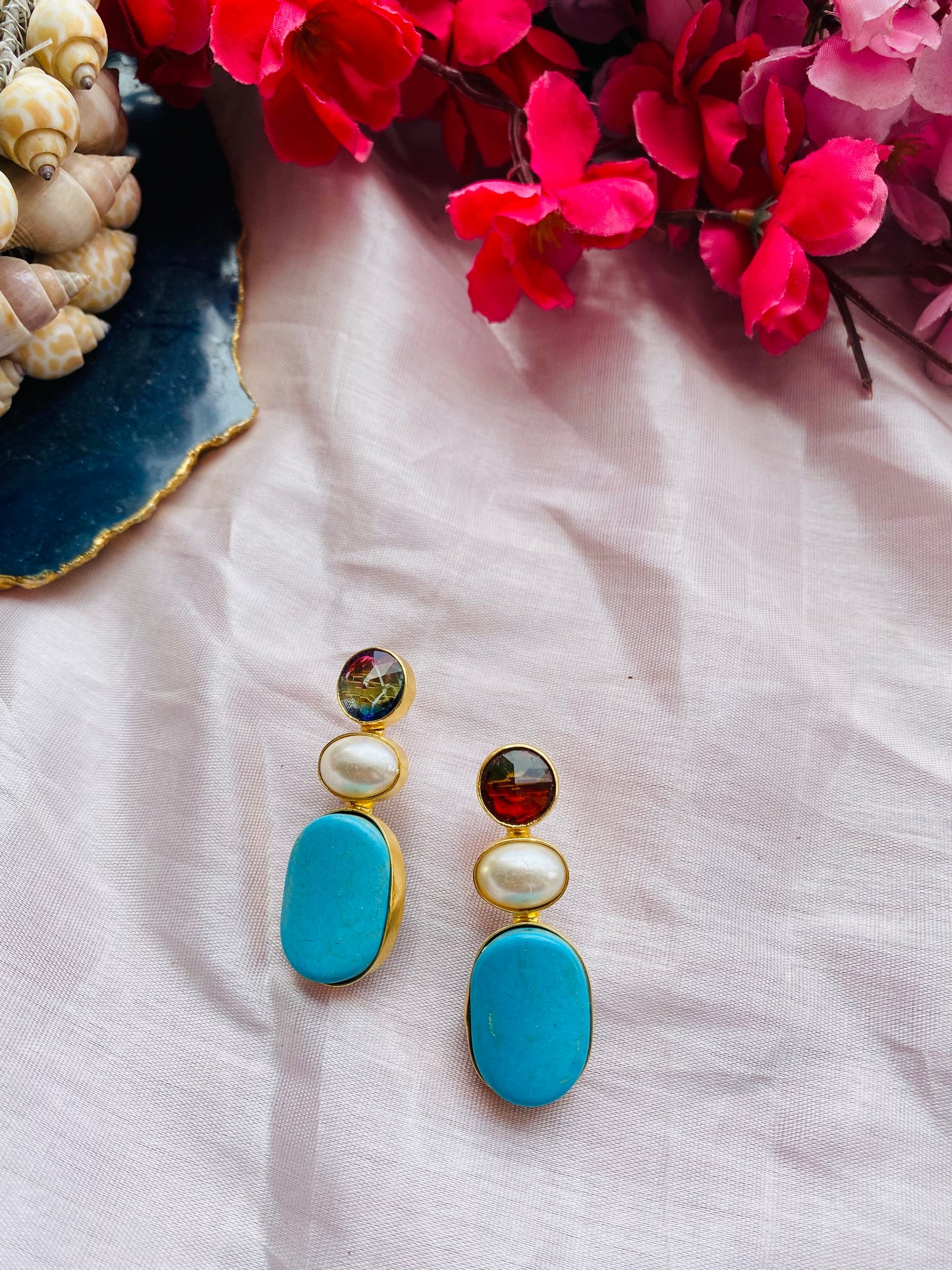 Turquoise with Pearl Earring