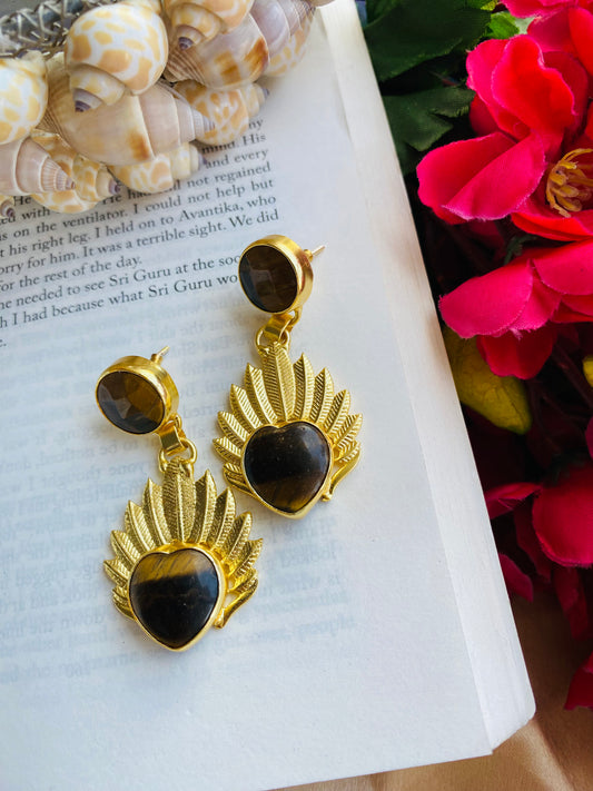 Leafy Tiger's Eye Earring