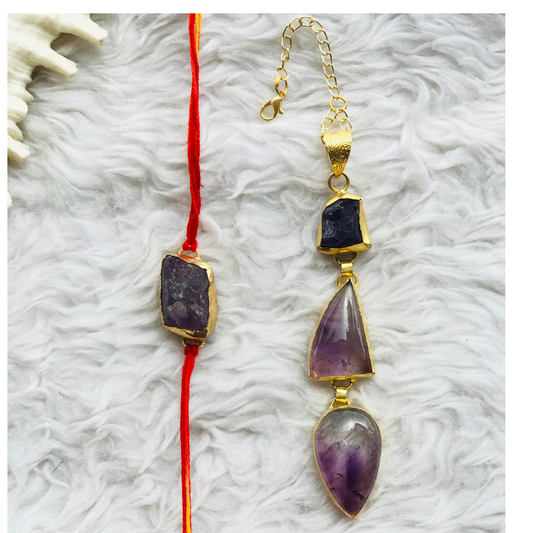 Amethyst Raw Stone Couple Rakhi