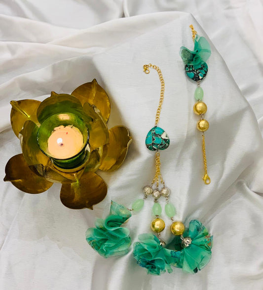 Malachite with Golden Balls Couple Rakhi