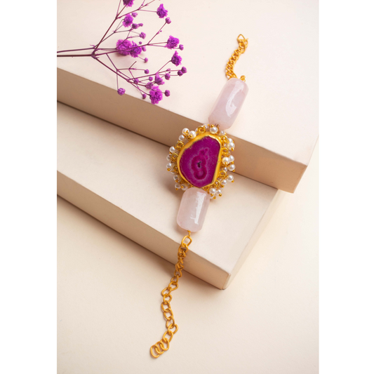 Agate with Rose Quartz and pearl Bracelet