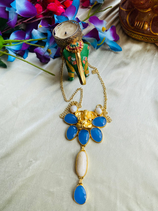 Blue Chalcedony Ganesha Necklace