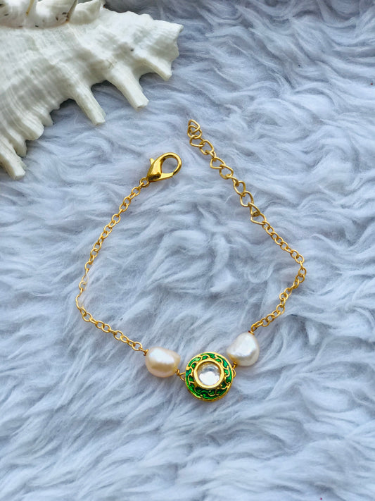Kundan Pearl Bracelet Rakhi