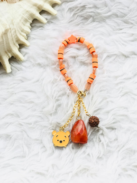 Orange Beads with Panda Charm Bracelet