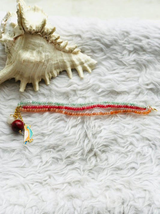 Colourful Beads with Bird Charm Bracelet