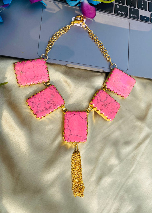 Blocks Of Pink Corals Necklace