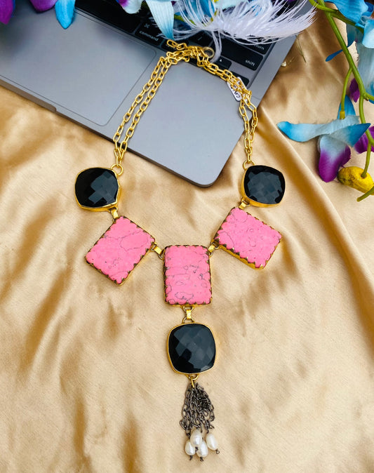 Lotus Blocks with Onyx Necklace