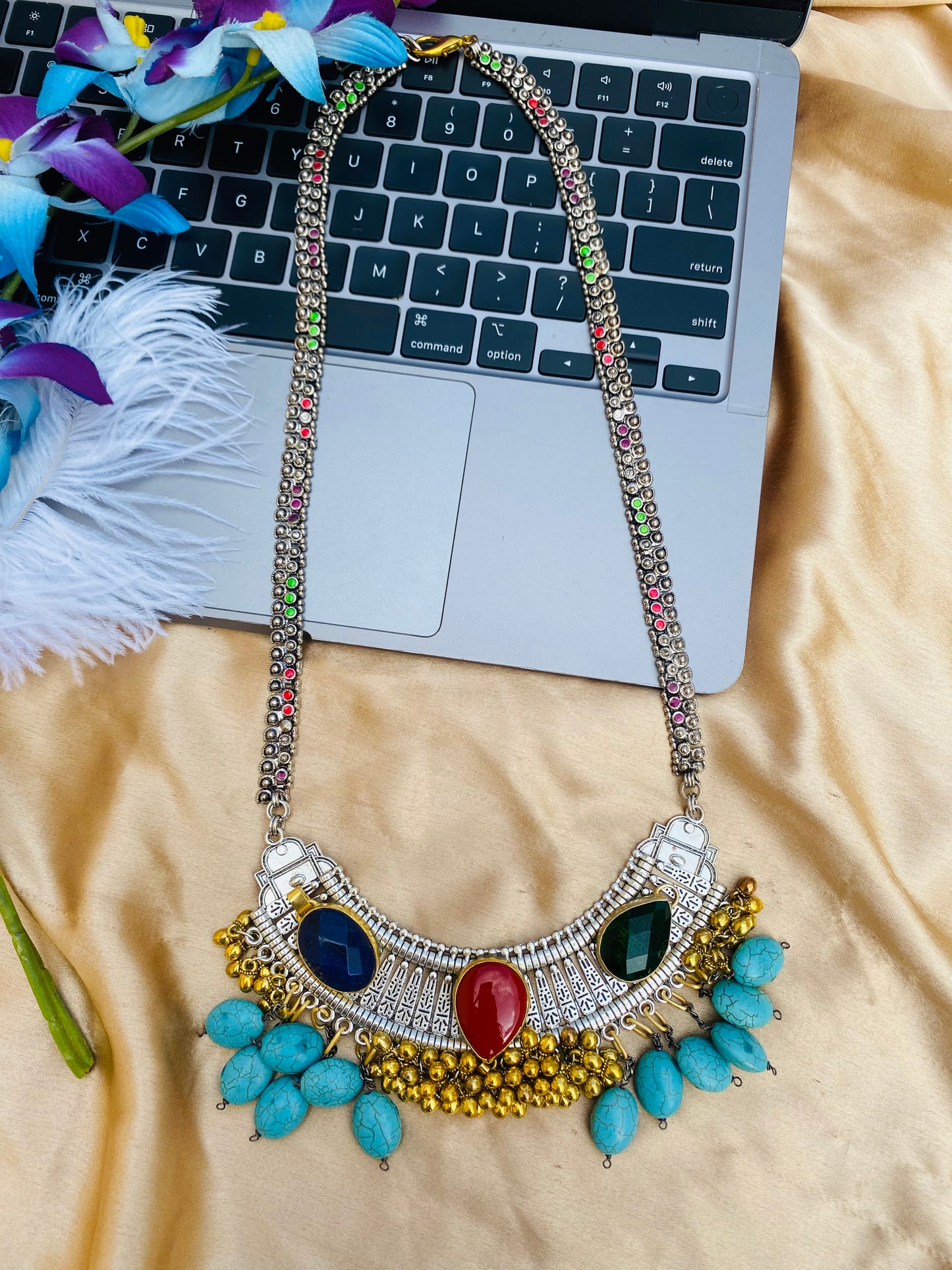 Drops of Turquoise with Ghungroos Necklace