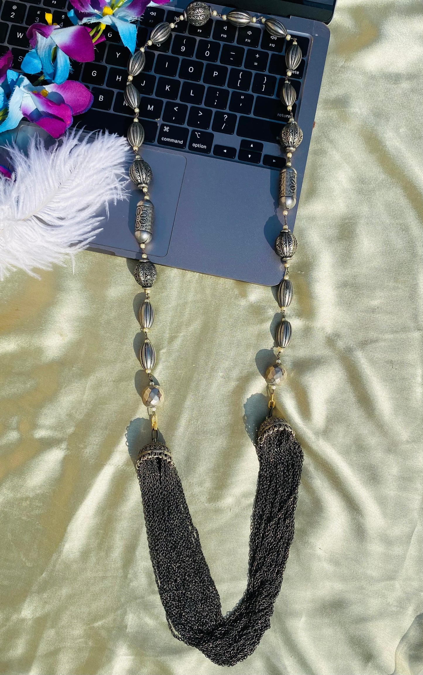 Oxidised Chain and Beads Necklace