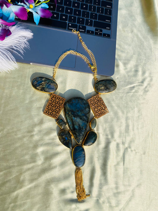 Wooden Carvings of Labradorite Necklace
