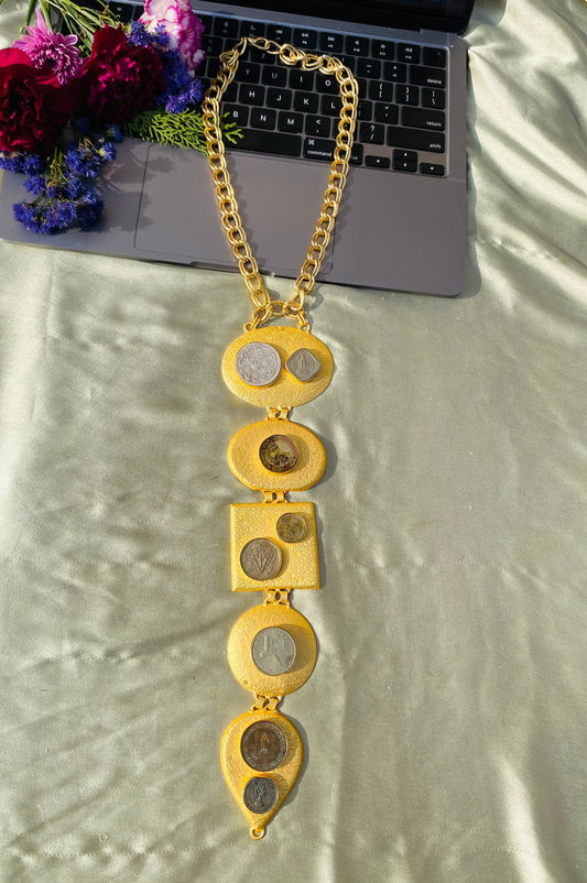 Coin on Shapes Tie Necklace