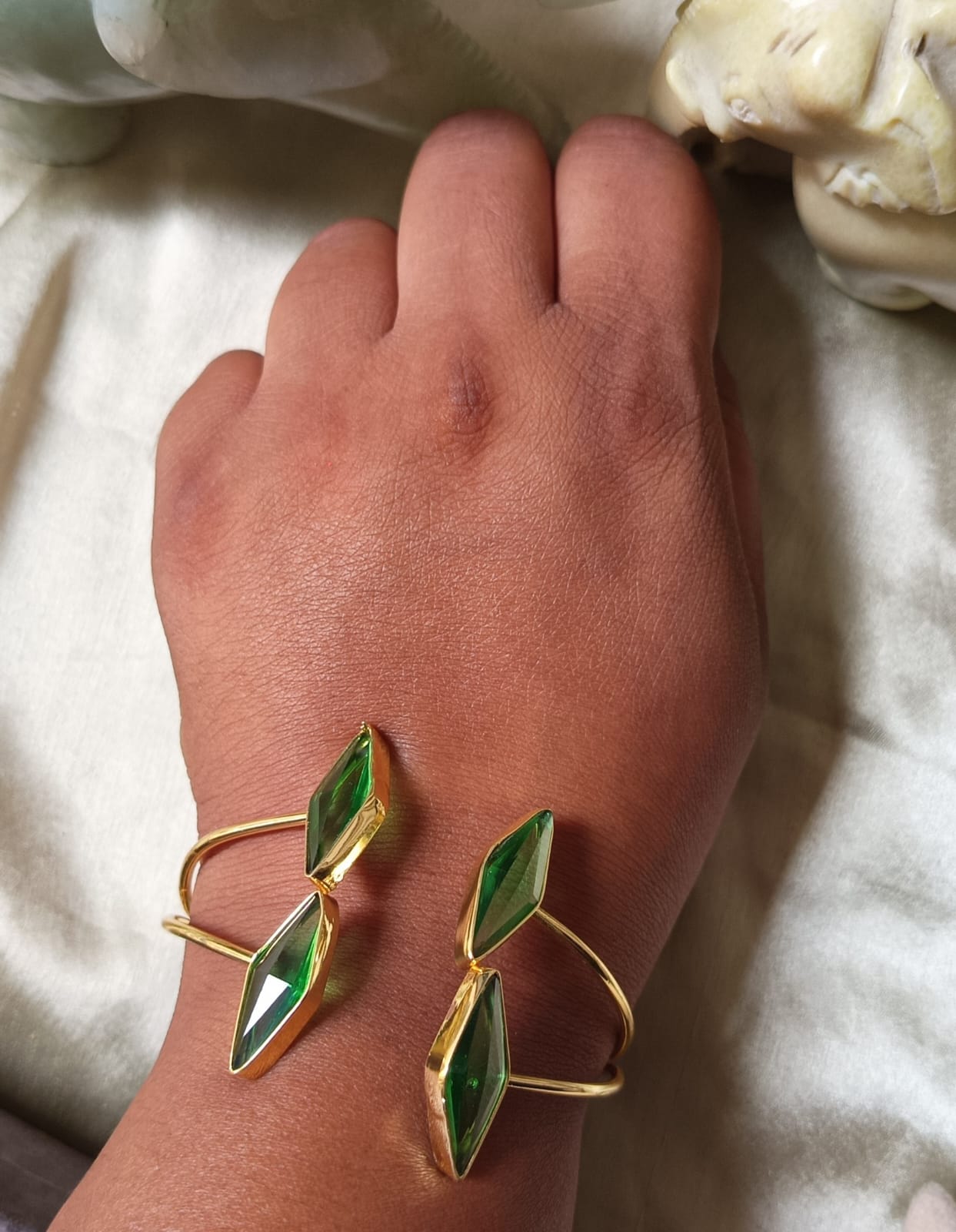 Green Diamond Glass Stone Handcuff