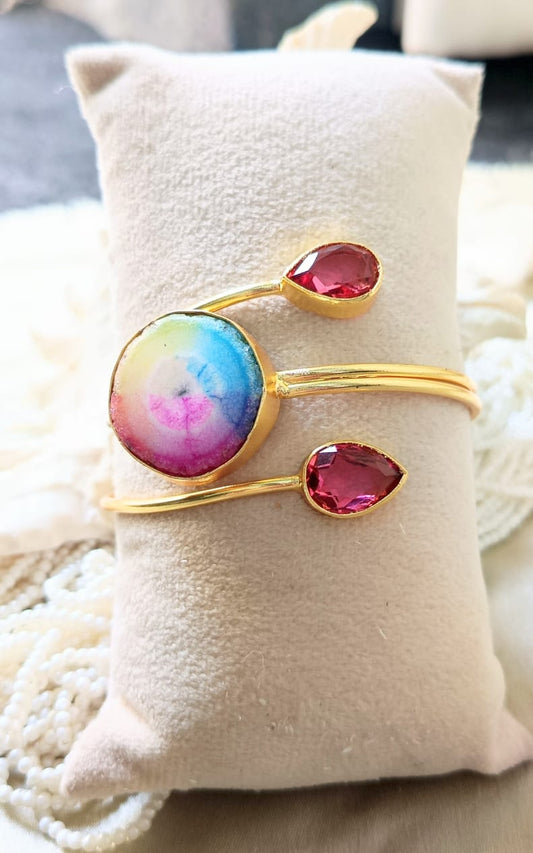 Rainbow Aura Quartz & Ruby tone Gemstone Handcuff