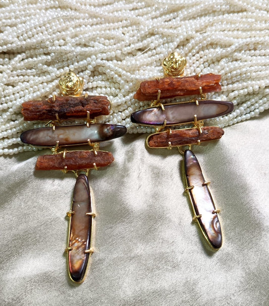 Raw stone & Mother Of Pearl Layered Statement Earring