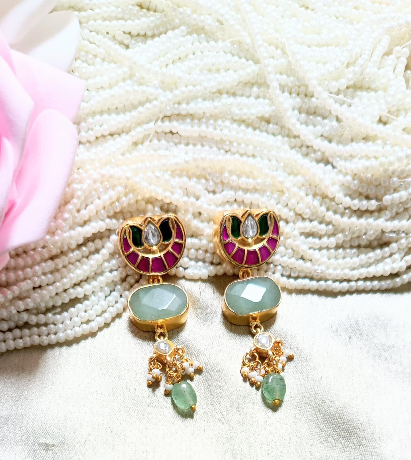 Noor Meenakari Mint Stone Earring