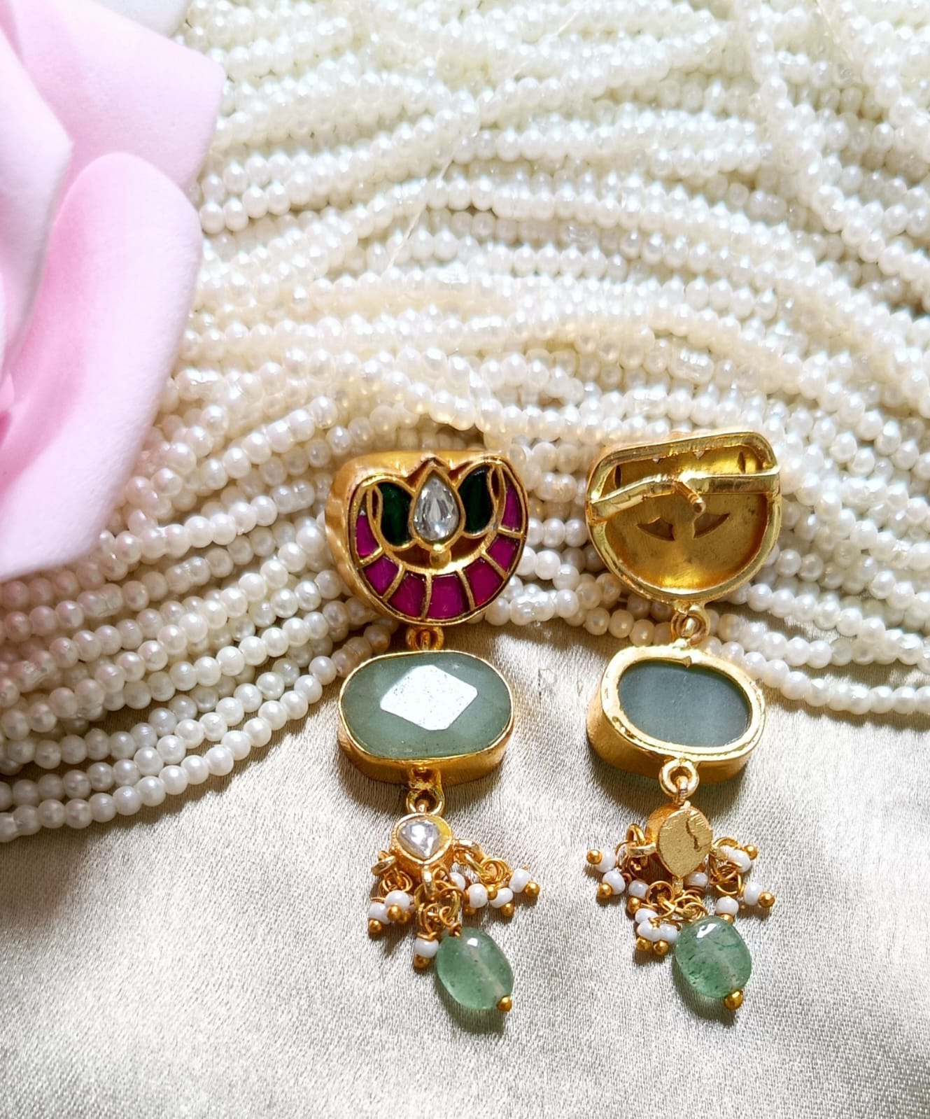 Noor Meenakari Mint Stone Earring