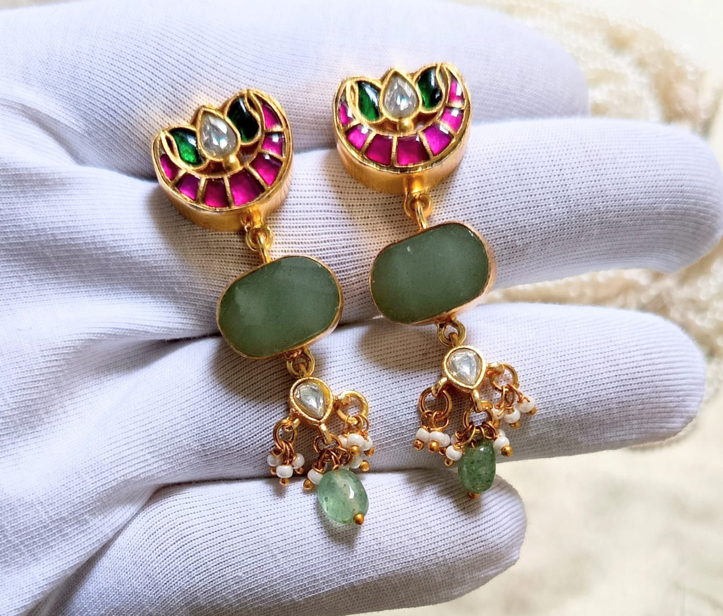 Noor Meenakari Mint Stone Earring