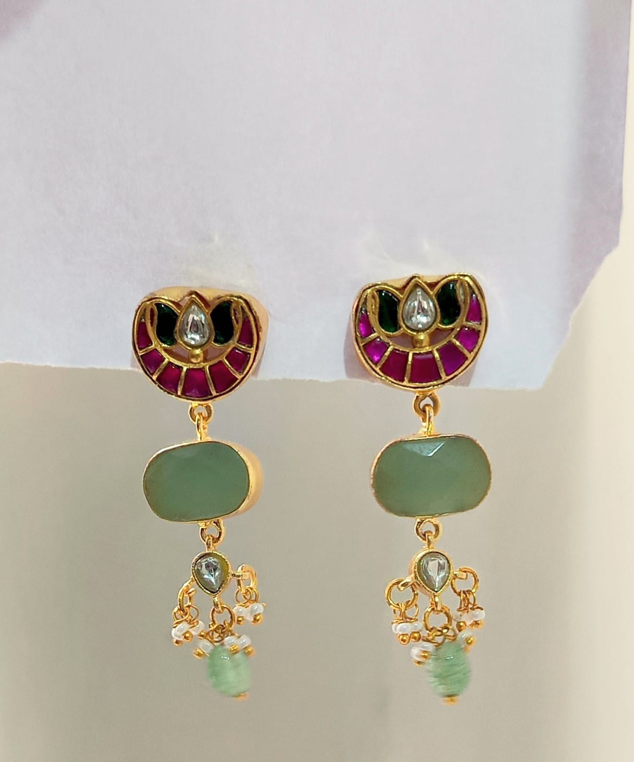 Noor Meenakari Mint Stone Earring