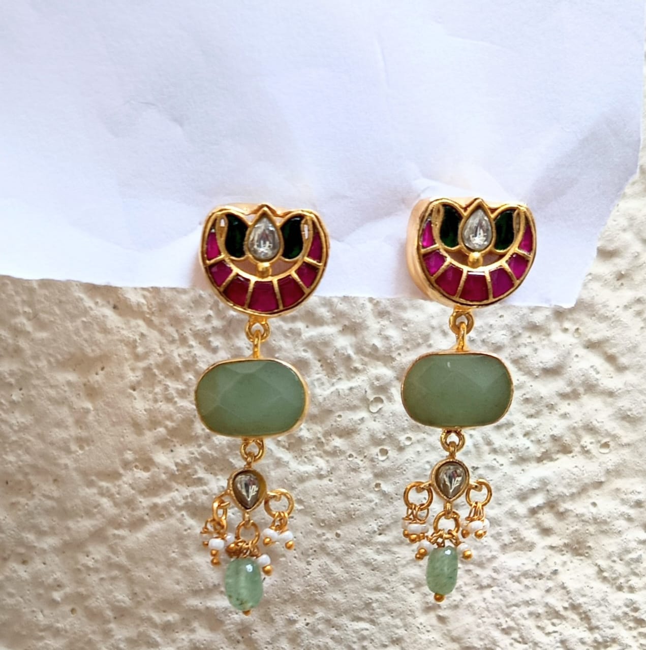 Noor Meenakari Mint Stone Earring