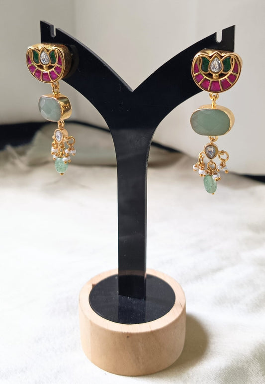 Noor Meenakari Mint Stone Earring