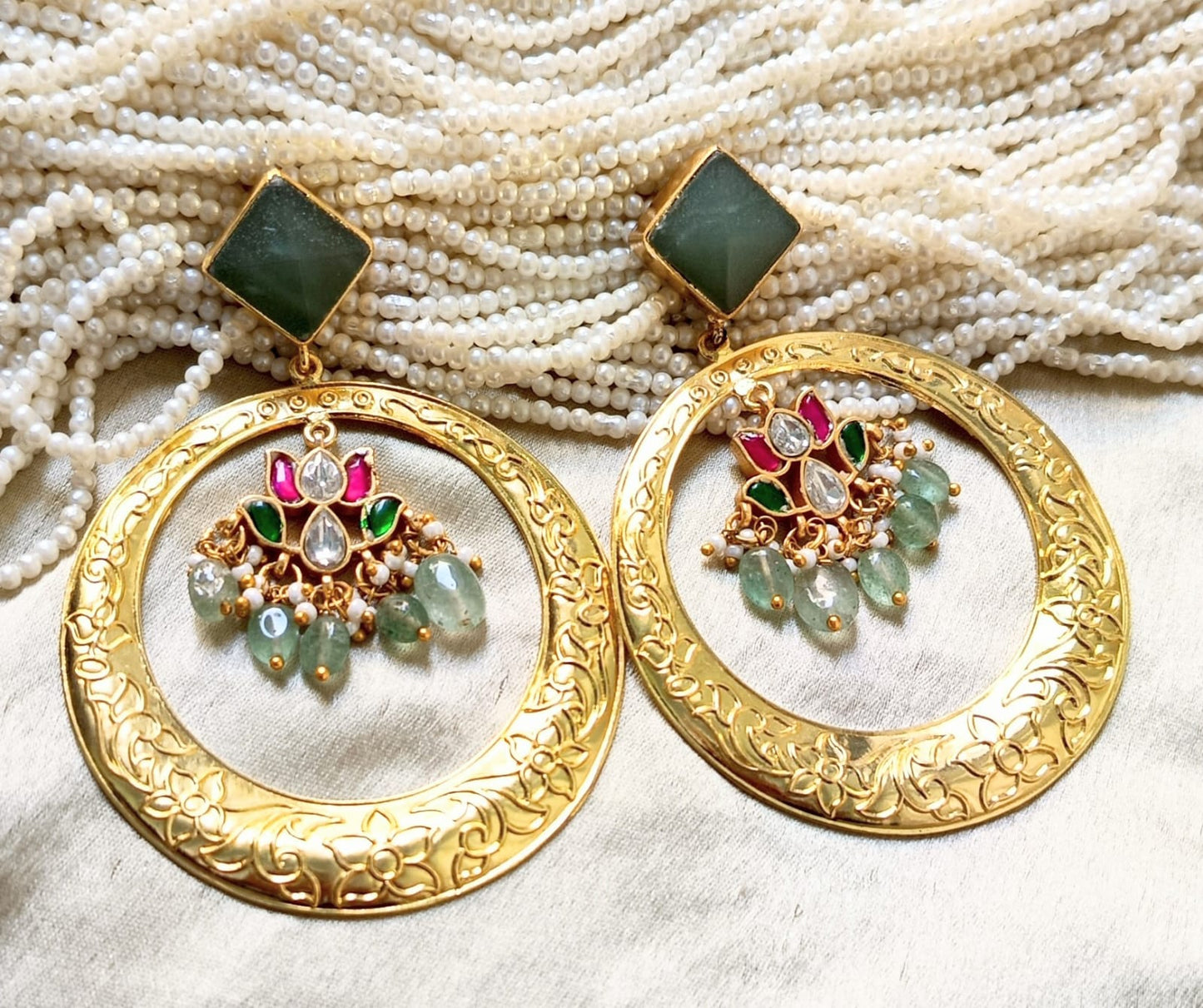 Royal Kundan Lotus Statement Hoop