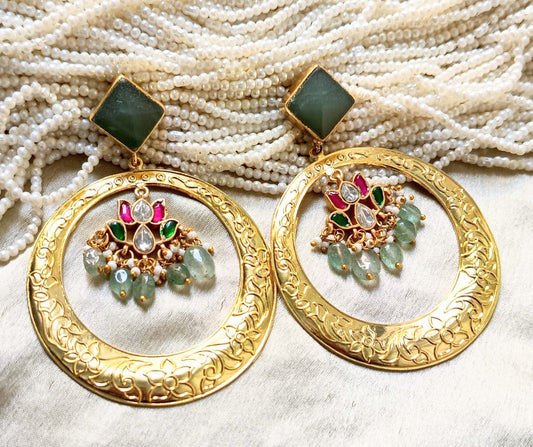 Royal Kundan Lotus Statement Hoop