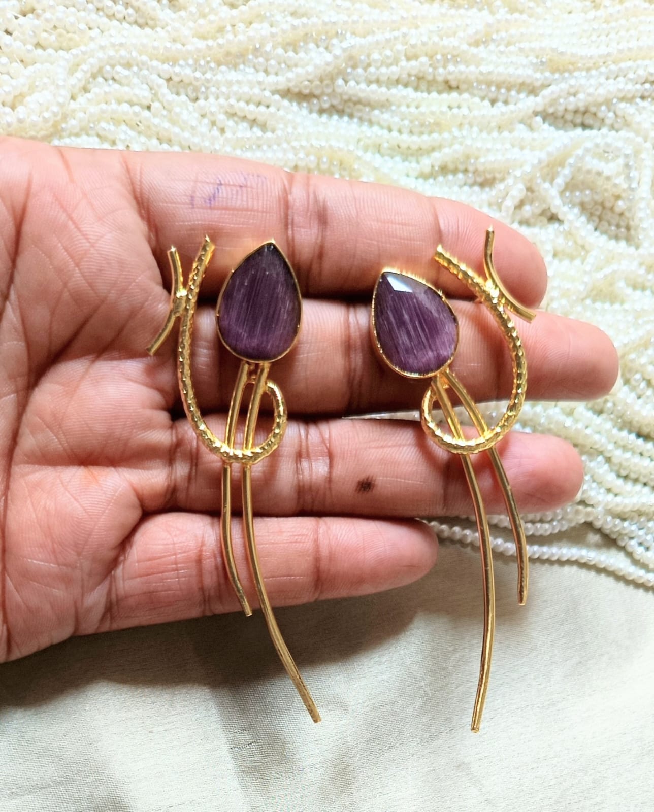 Purple Teardrop Vine Long Dangler Earring