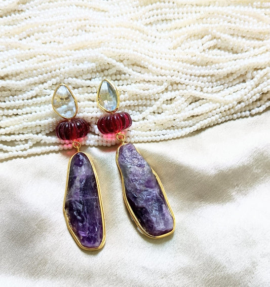 Raw Amethyst & Garnet Statement Earring