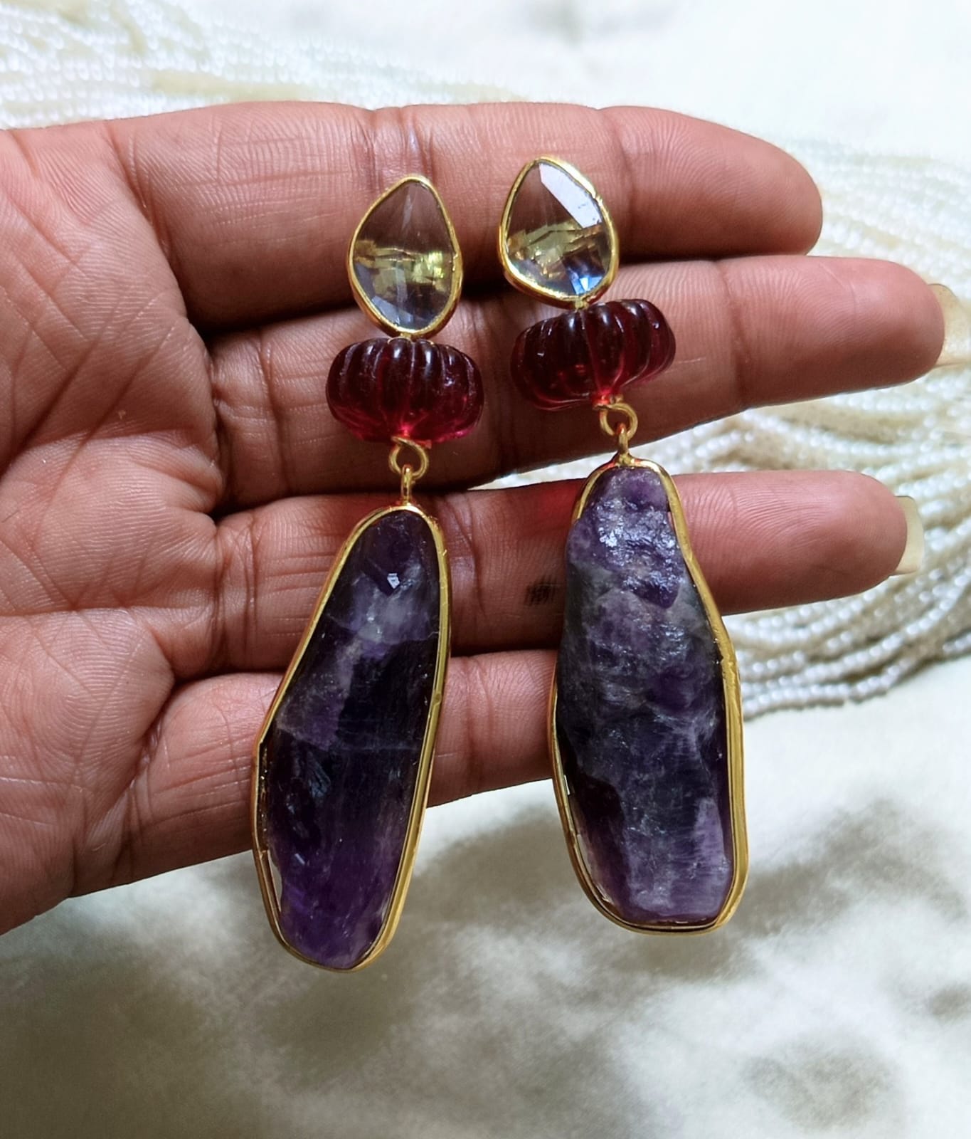 Raw Amethyst & Garnet Statement Earring