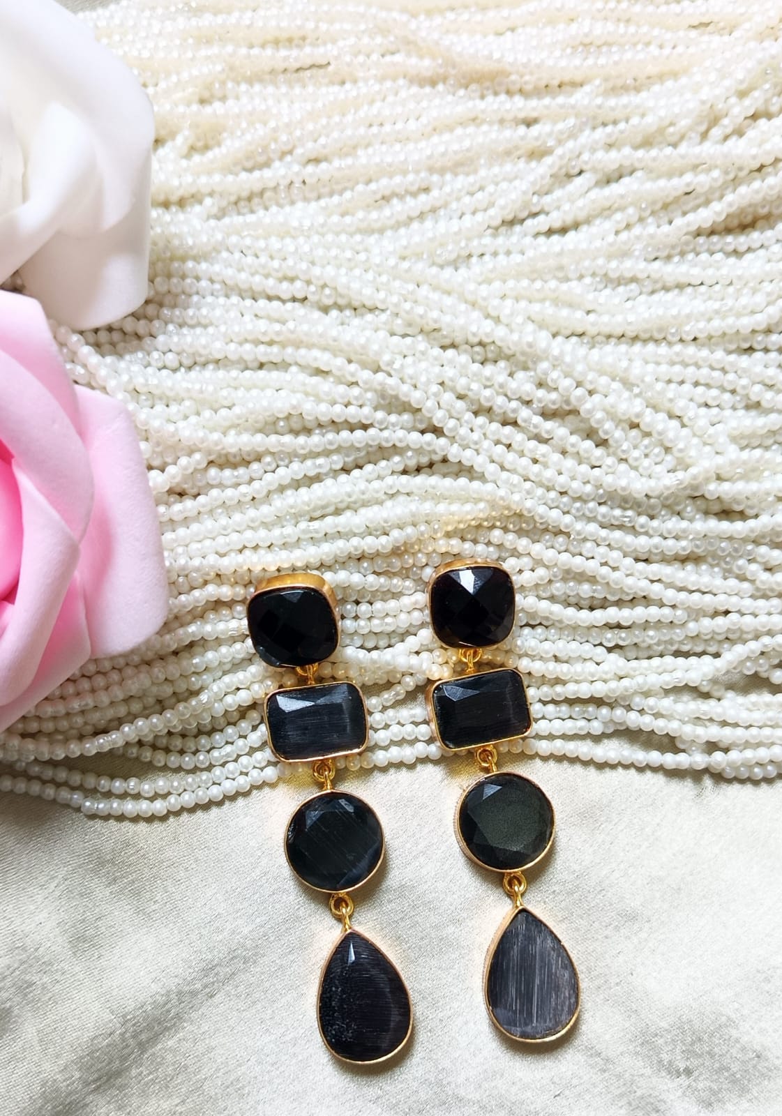 Triple Stone Luxe Drop Earring
