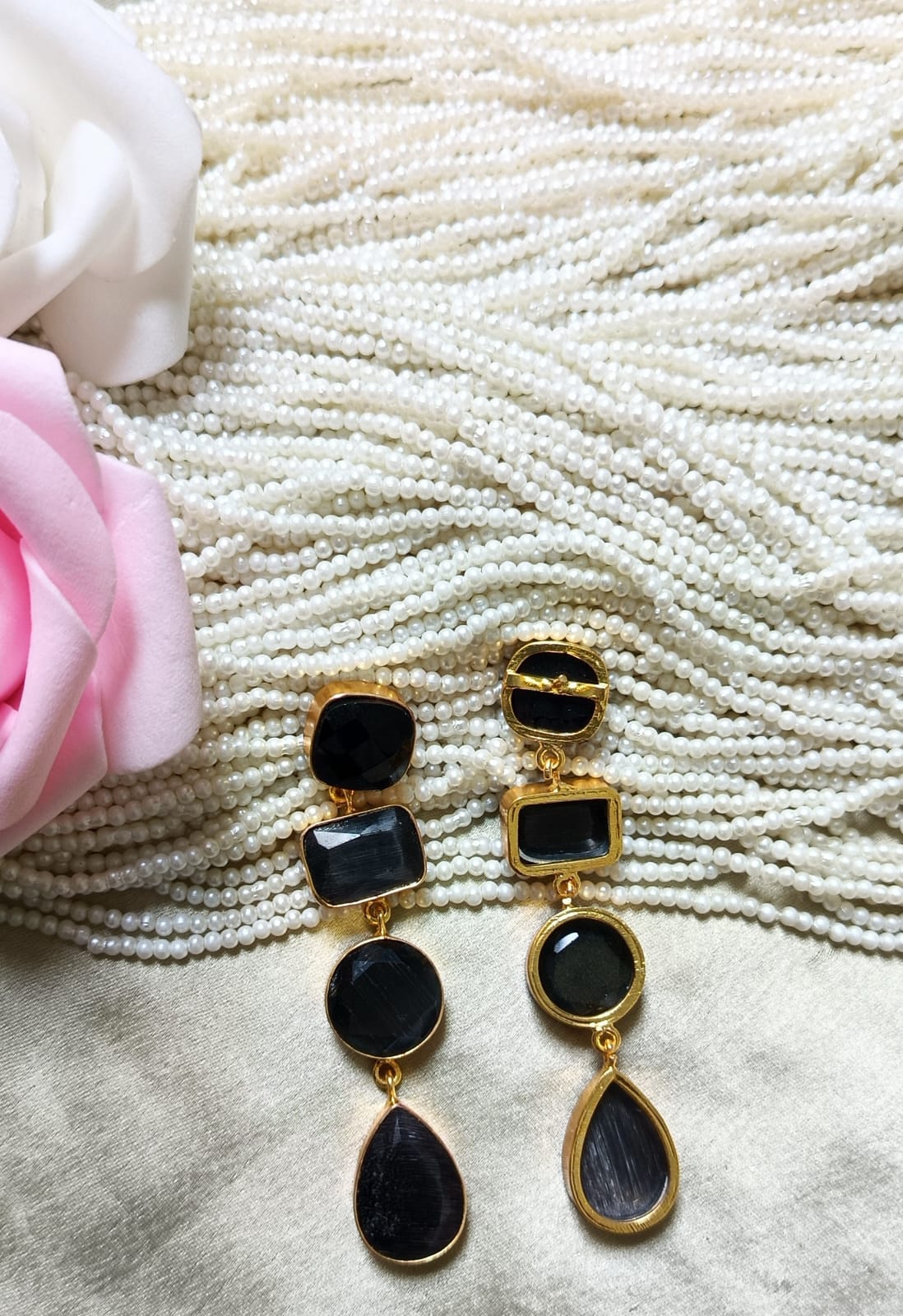 Triple Stone Luxe Drop Earring