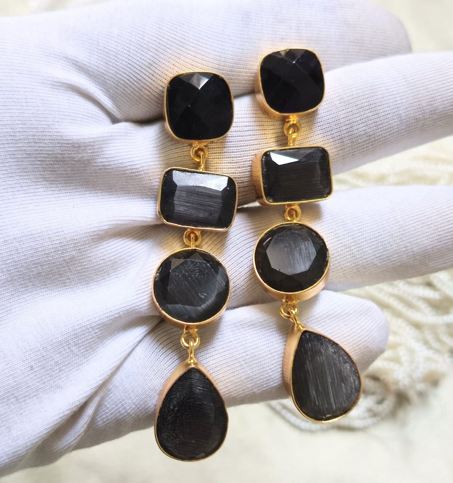 Triple Stone Luxe Drop Earring