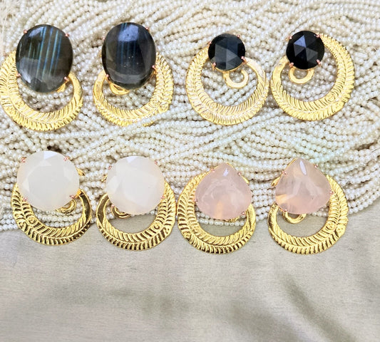 Chic Crescent Studs With Gemstone Statement Earring