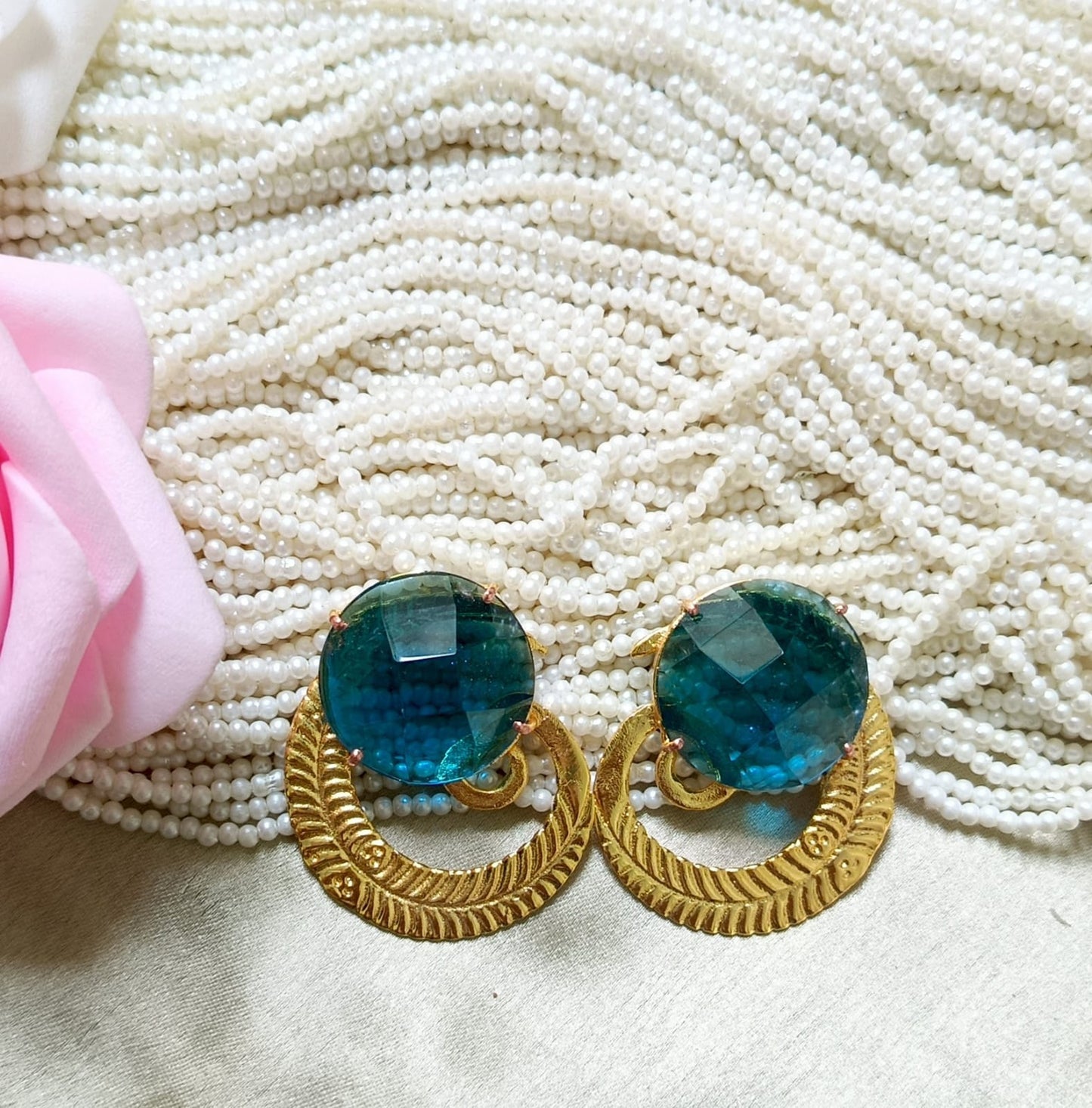 Chic Crescent Studs With Gemstone Statement Earring