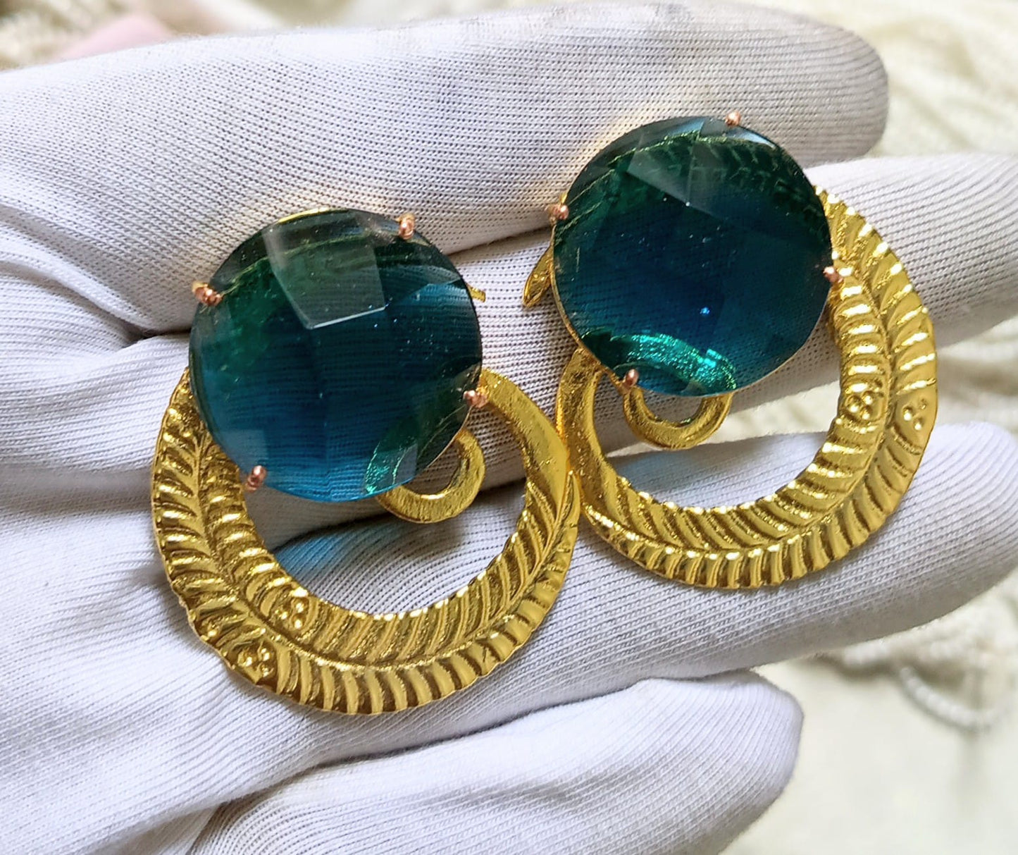 Chic Crescent Studs With Gemstone Statement Earring