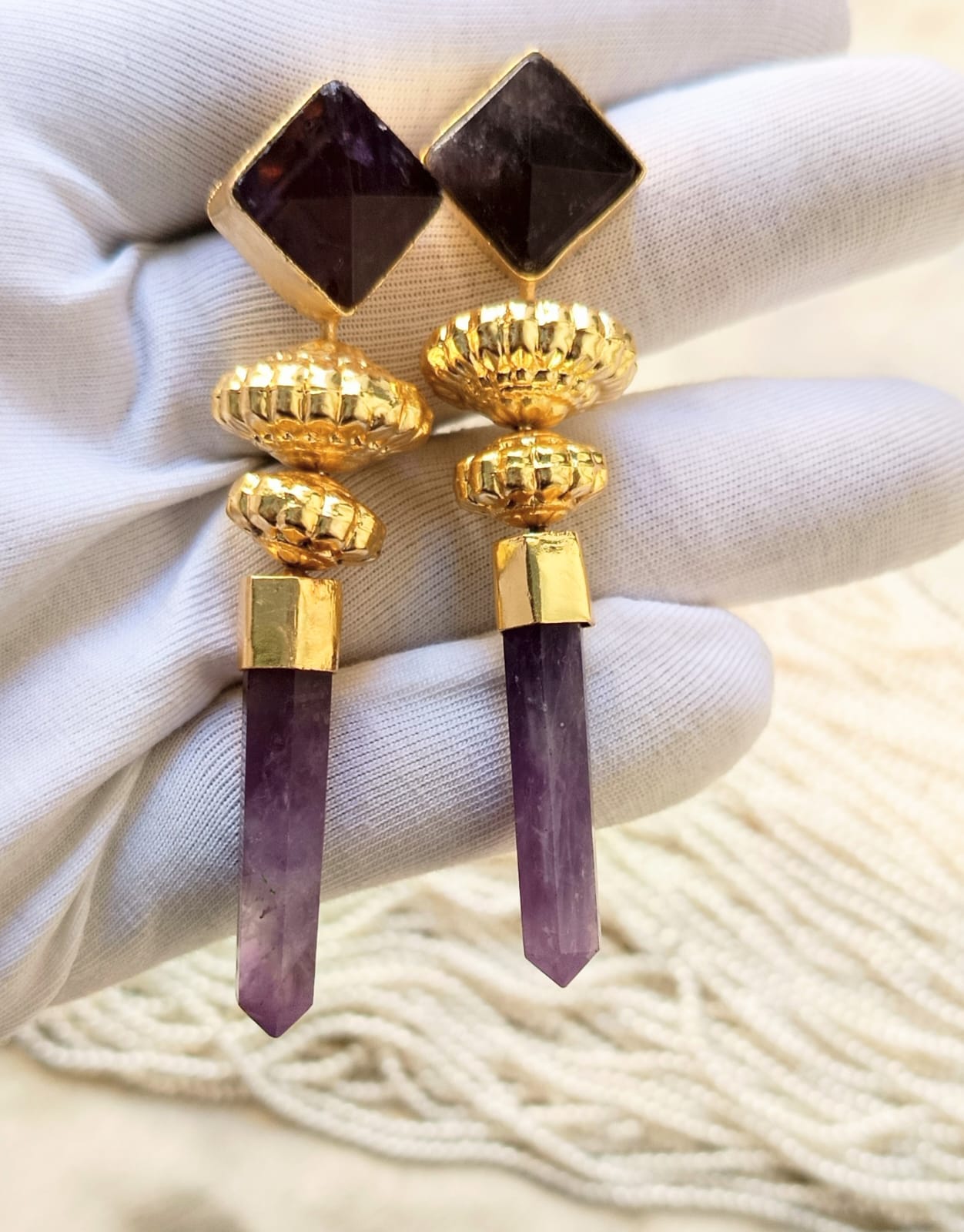 Royal Gemstone Bar Drop Earring