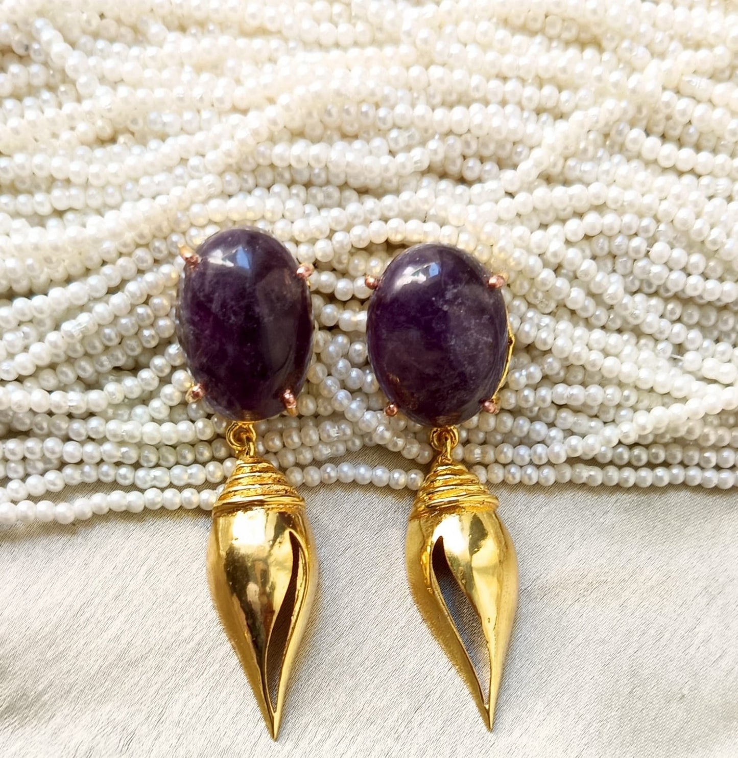 Luxury Gemstone Earring with Golden Tear Drops