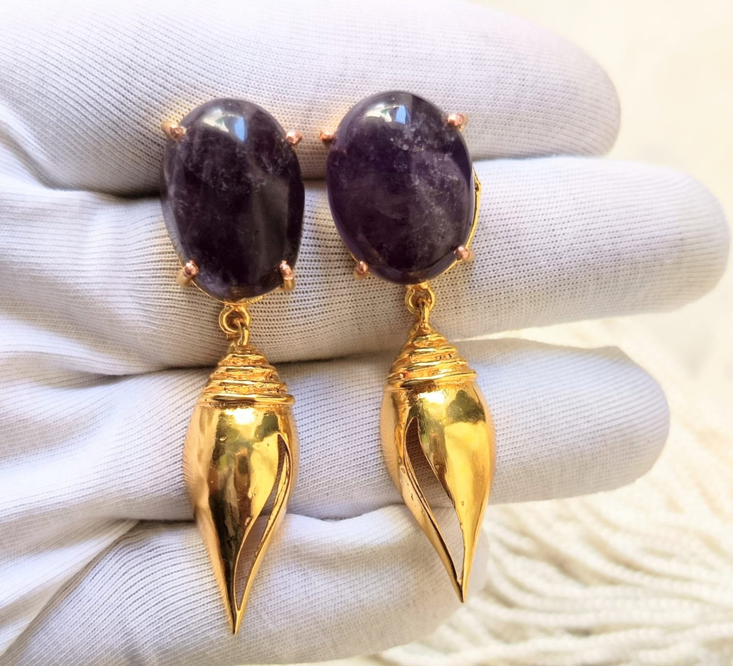 Luxury Gemstone Earring with Golden Tear Drops