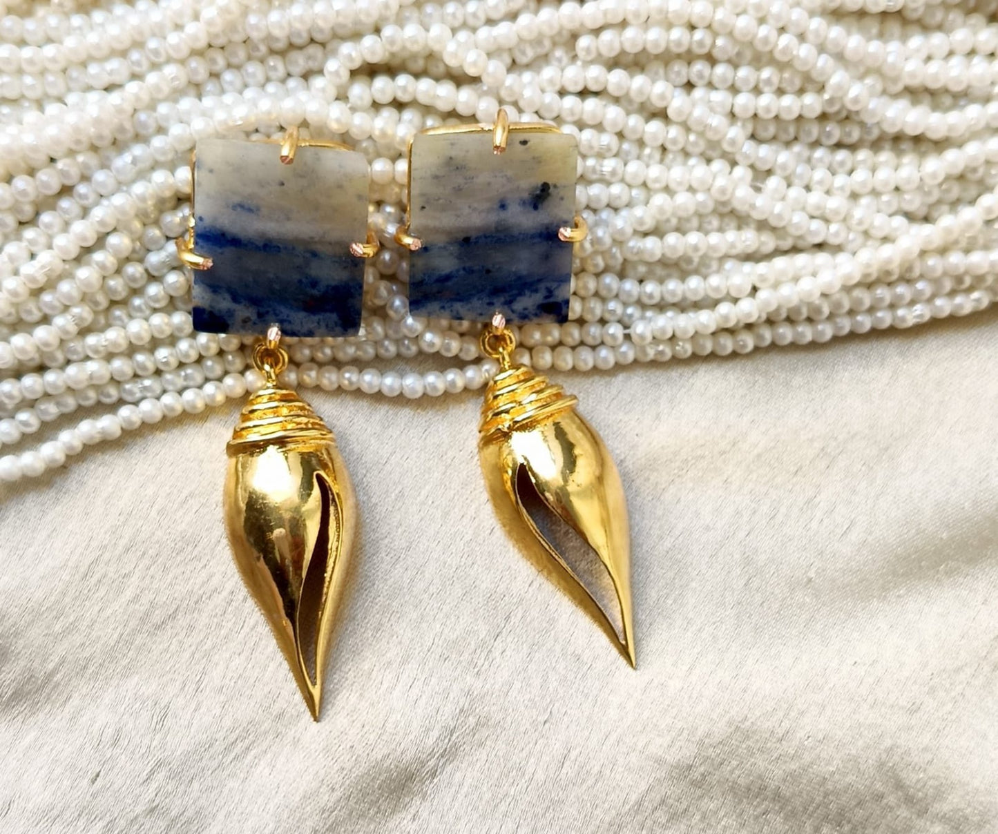 Luxury Gemstone Earring with Golden Tear Drops