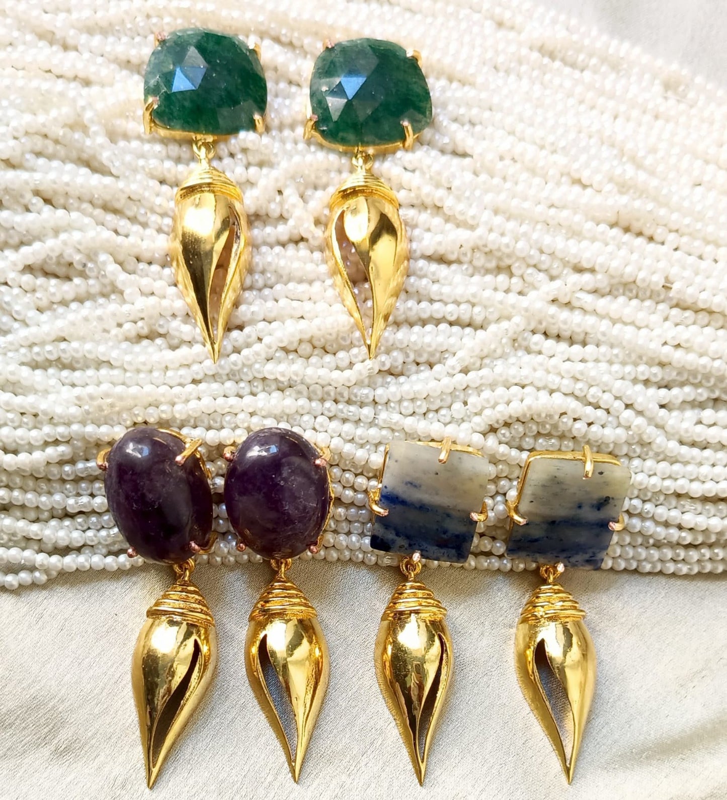 Luxury Gemstone Earring with Golden Tear Drops